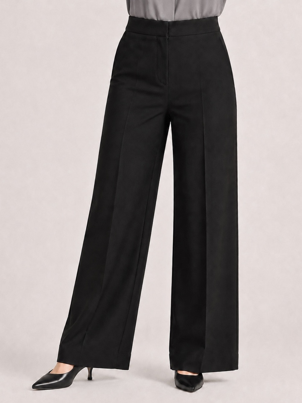 NWT Quince Black Stretch Crepe Classic Wide Leg Trouser Pants Size 10